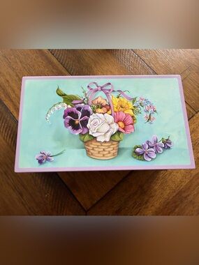 Floral Basket Decorative Tin Tea Box - Vermont Country Store